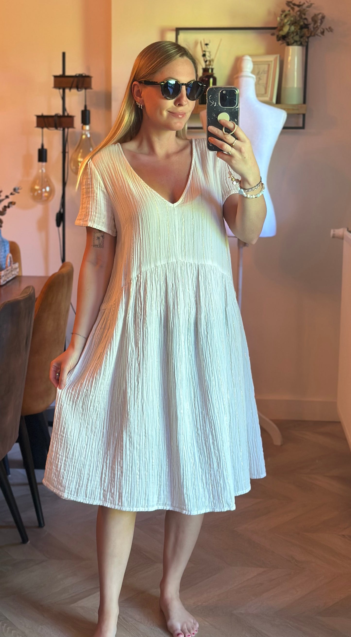 Robe gaze de coton blanche lurex doré T.40/42