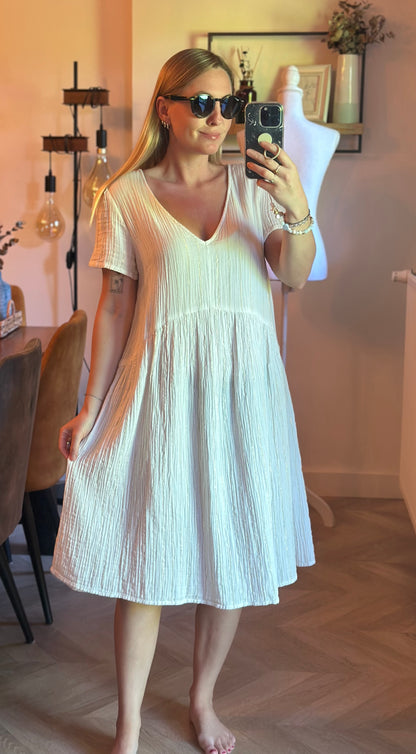 Robe gaze de coton blanche lurex doré T.40/42