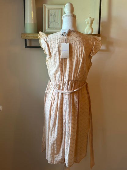 Robe broderie anglaise beige coton neuf avec étiquette T.38/40