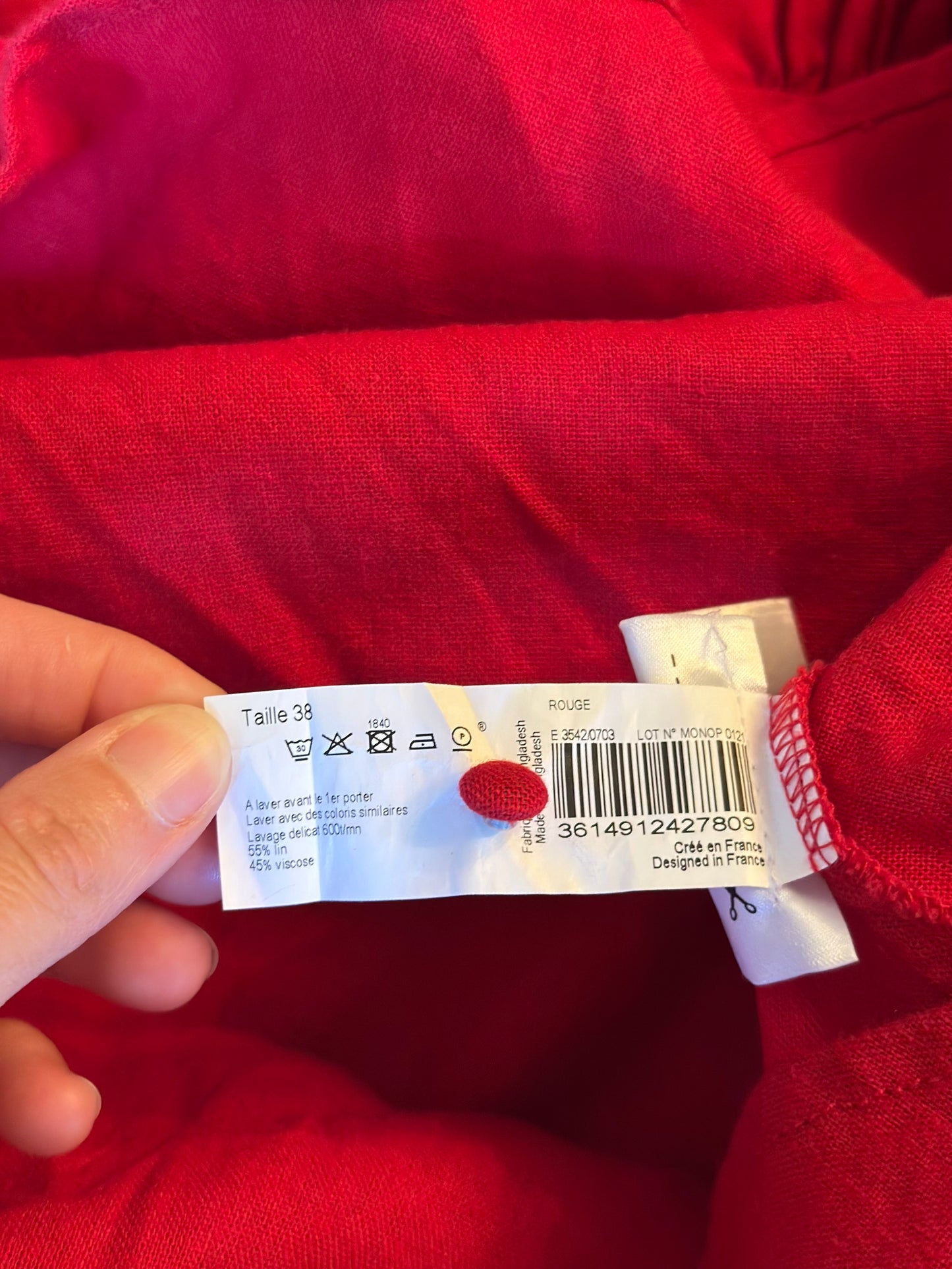 Robe chemise rouge en lin et viscose T.38