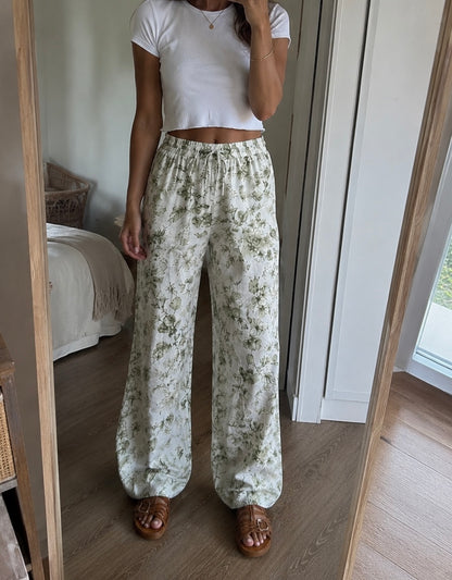 Pantalon fluide imprimé fleuri en coton léger T.34