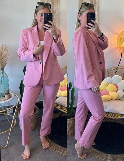 Ensemble de tailleur deux pièces blazer + pantalon rose clair T.38/40