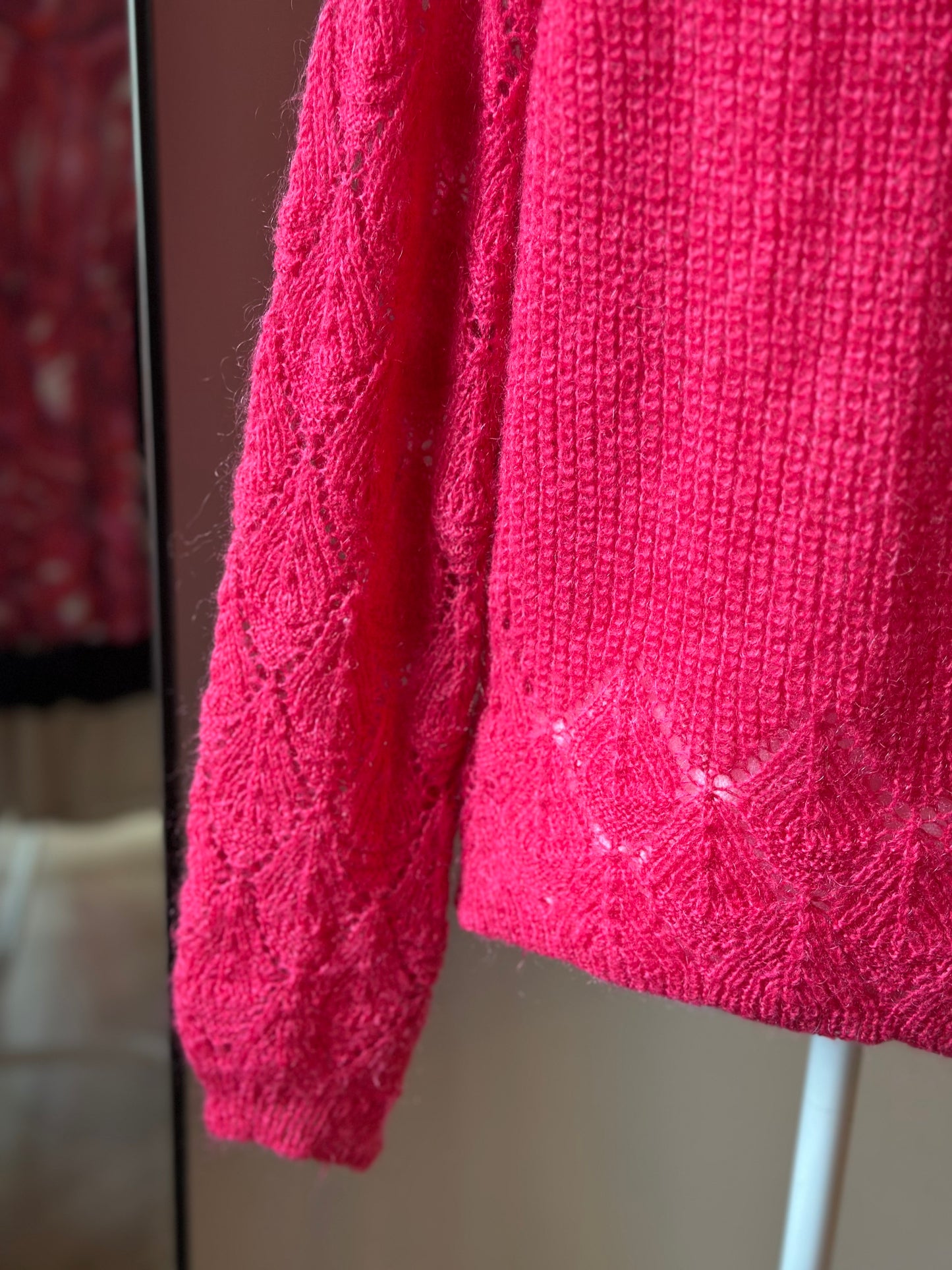 Pull maille ajourée rose mohair T.38/40