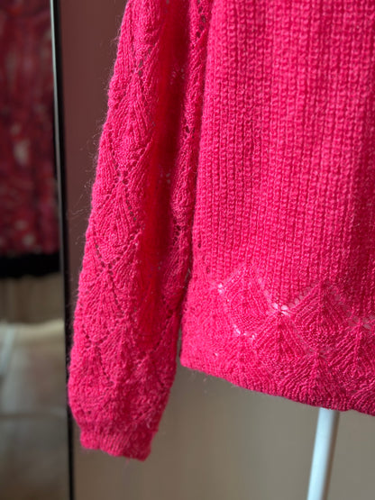 Pull maille ajourée rose mohair T.38/40