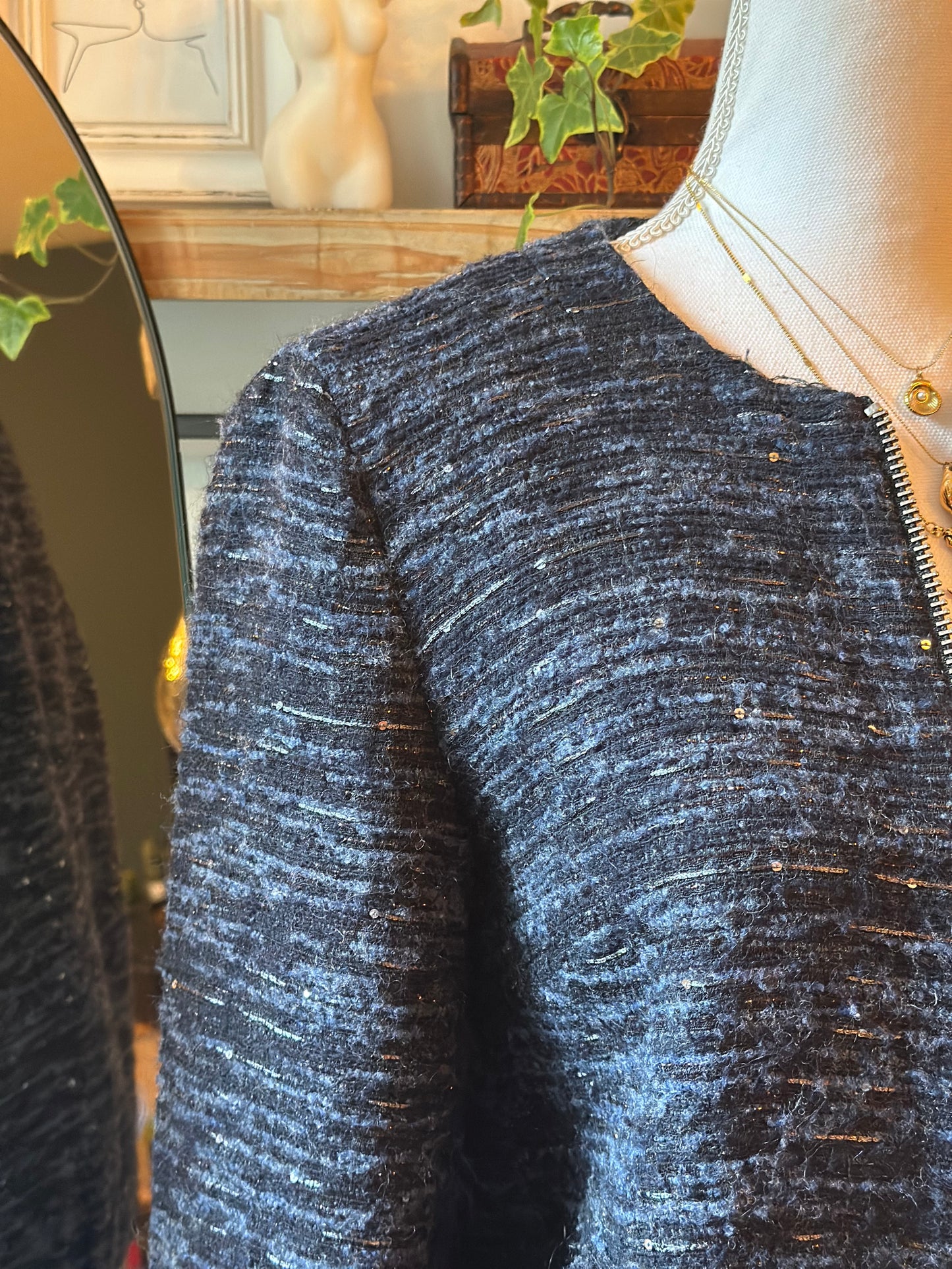 Veste zippée noire à sequins discrets T.40