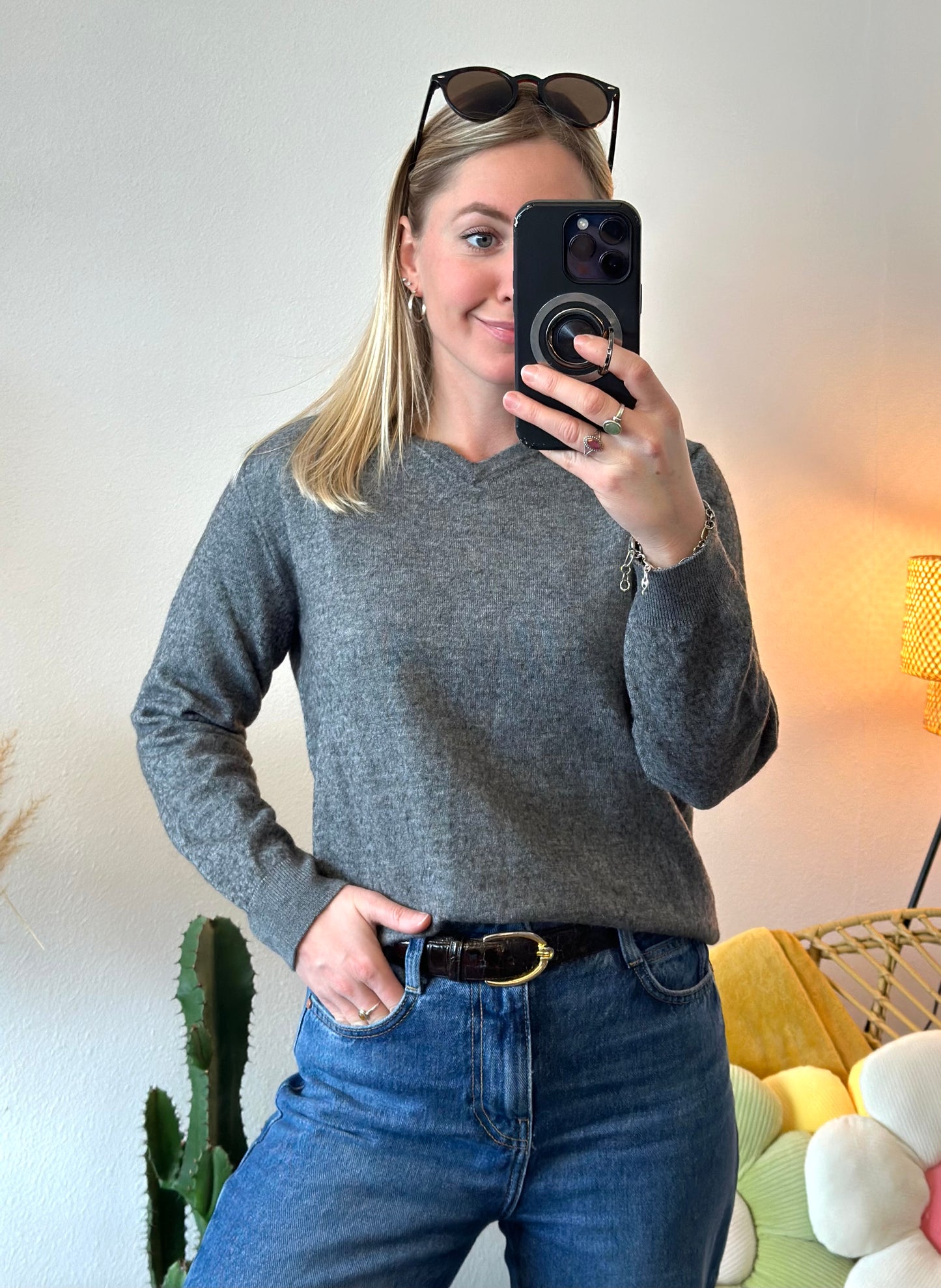 Pull gris chiné en laine mérinos, T.36