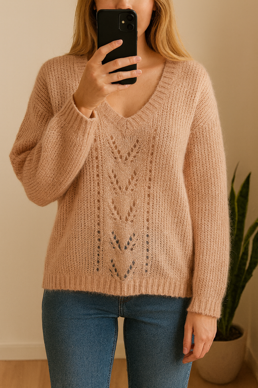 Pull ajouré en maille mohair rose pâle T.38 oversize