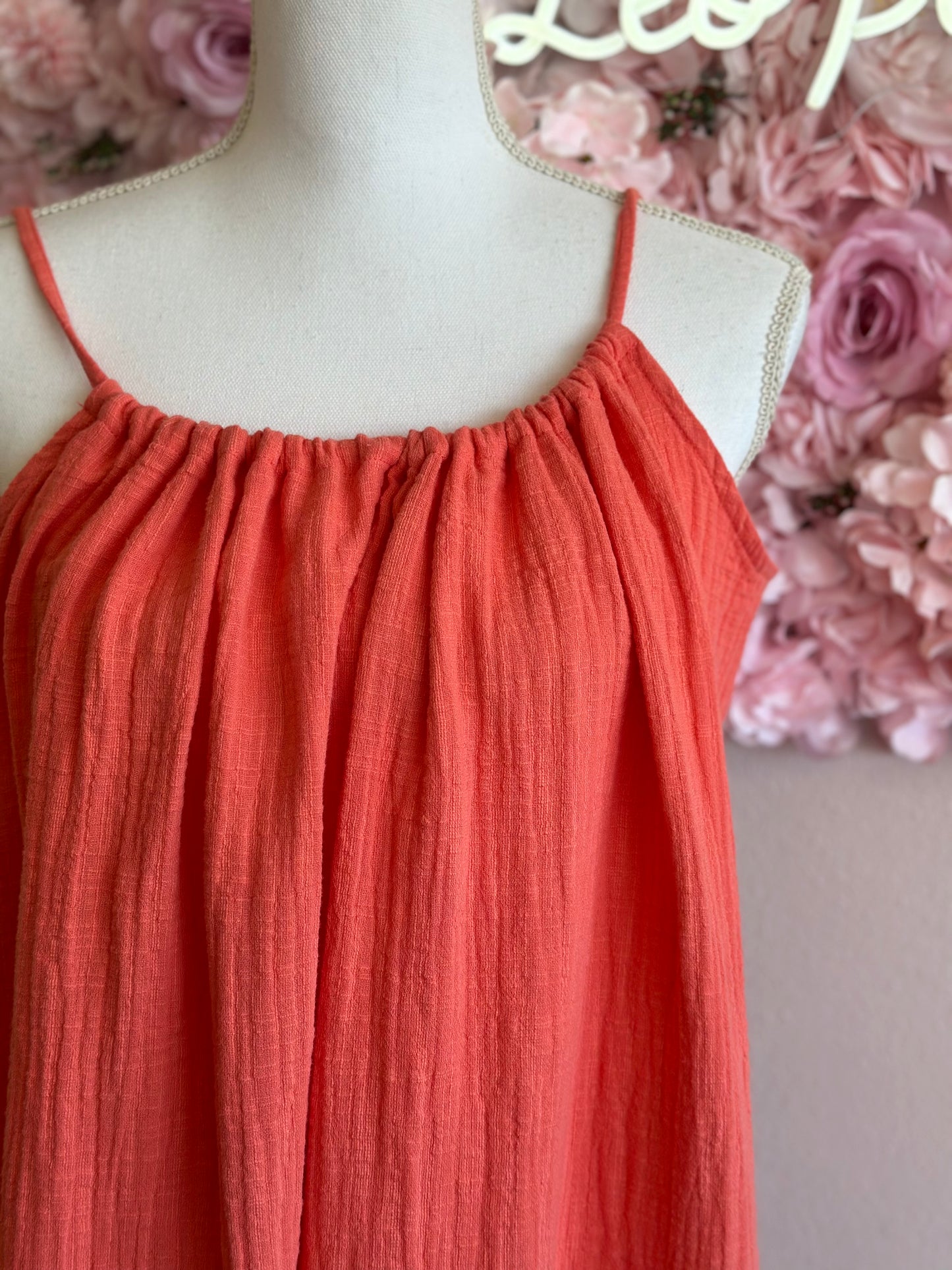 Robe d’été en gaze de coton corail, neuve, modèle Karma T.U