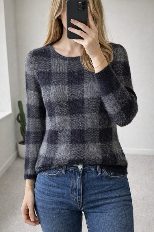 Pull à carreaux en mohair et alpaga T.38