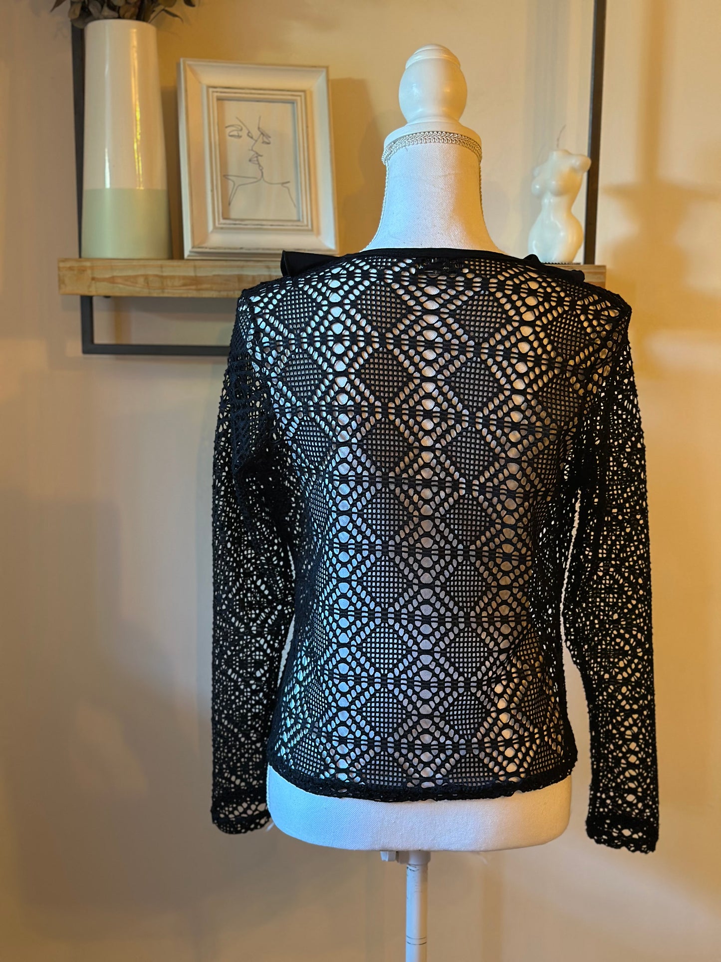Blouse dentelle noire col volanté Vintage 20’s Tiana Mode Paris T.36