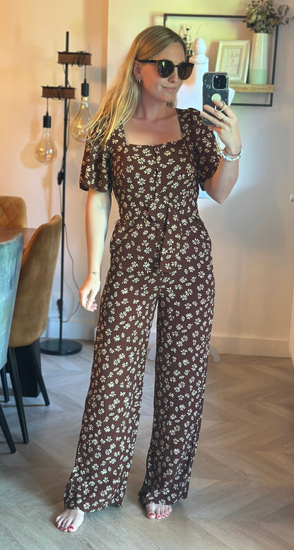 Combinaison pantalon fleurie marron T.34