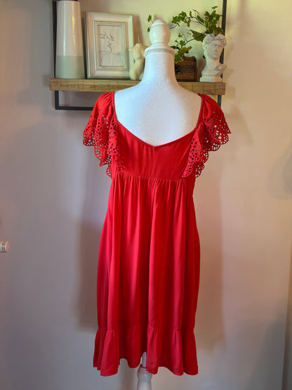 Robe babydoll rouge à dentelle T.40