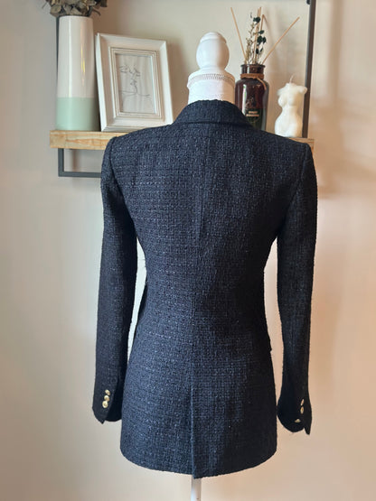 Blazer tweed noir boutons dorés T.34