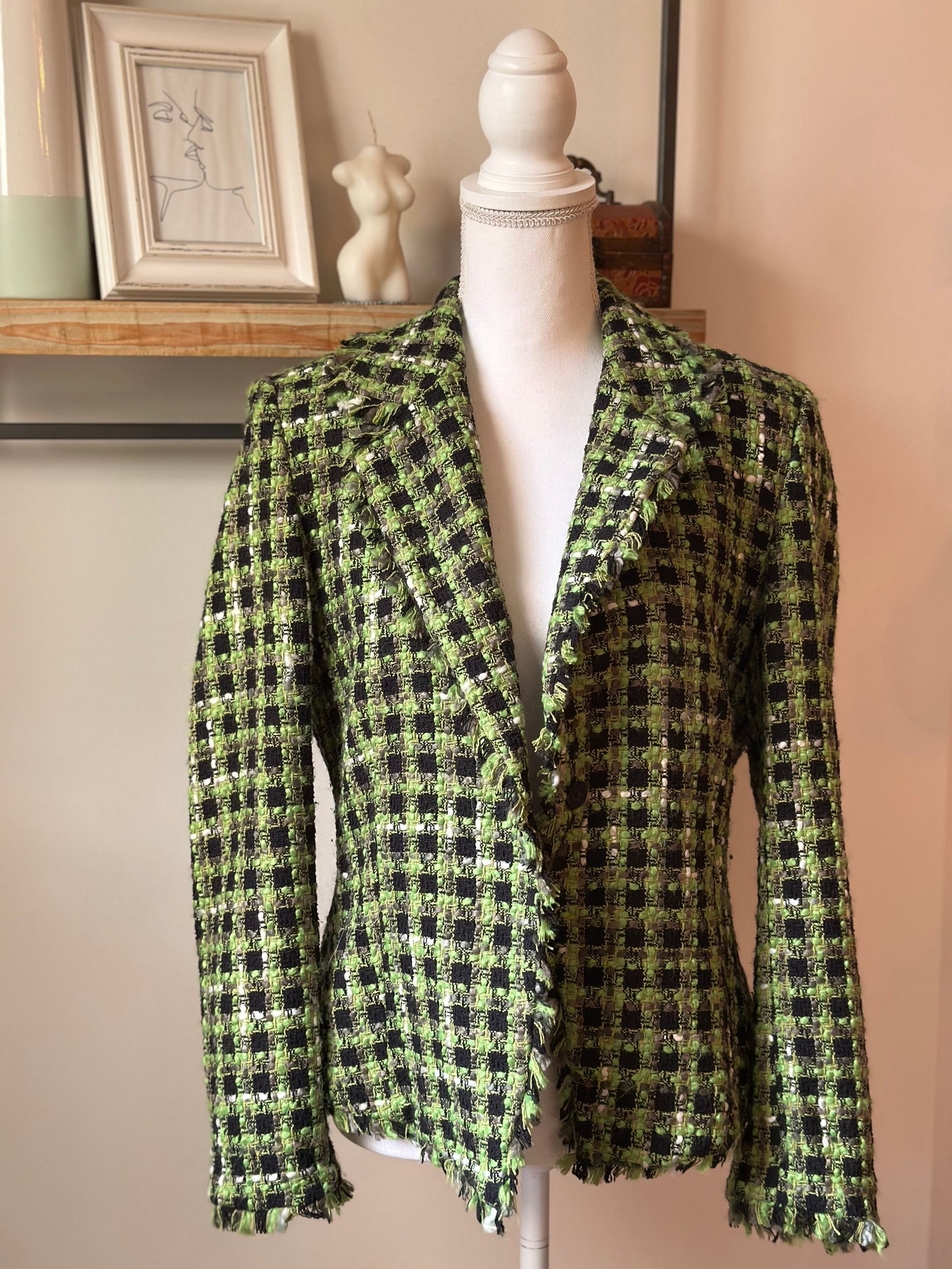 Blazer motifs pied-de-coq en soie T.38