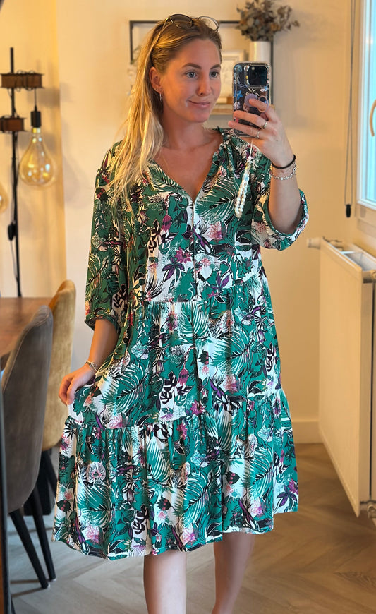 Robe imprimé fleuri végétal vert T.42