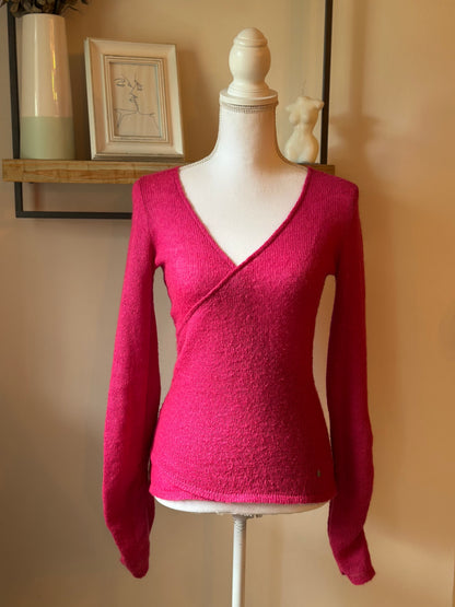 Pull maille fine mohair rose col cache-cœur T.36