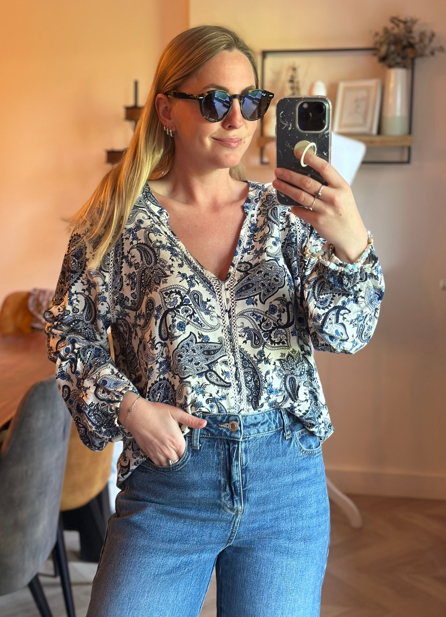 Blouse imprimé cachemire bleu viscose T.40