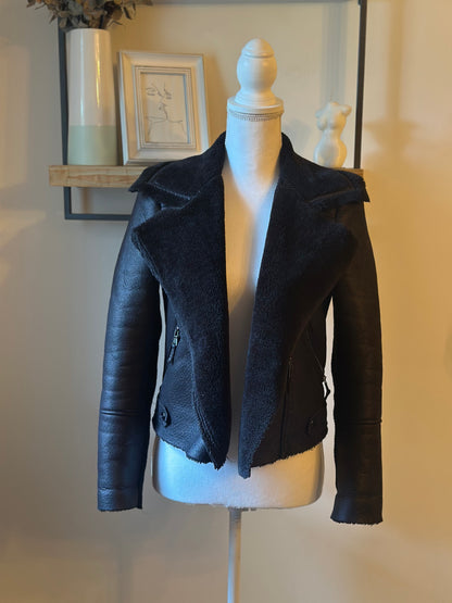 Veste aviateur noire col mouton tout doux T.34