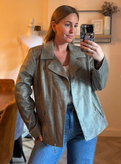 Veste perfecto suédine kaki T.44
