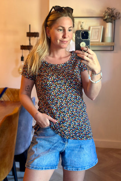 T-shirt fleuri en lin & Tencel T.38