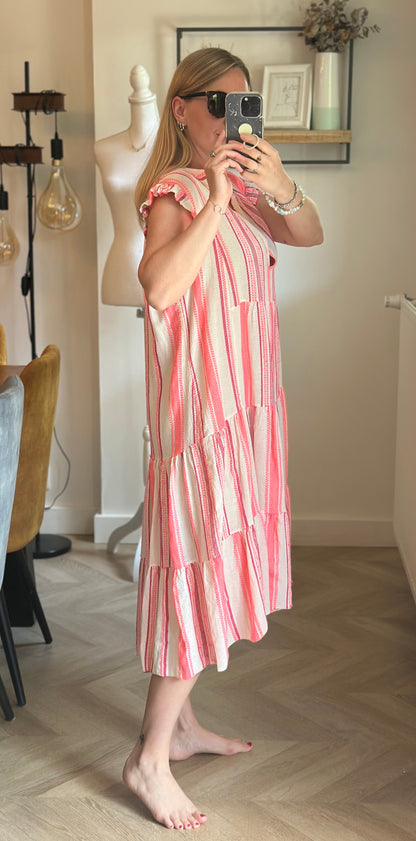 Robe bohème rayée rose fluo coton viscose T.U
