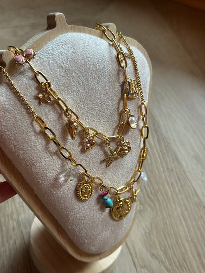 Collier doré en acier inoxydable avec breloques marine, Neuf