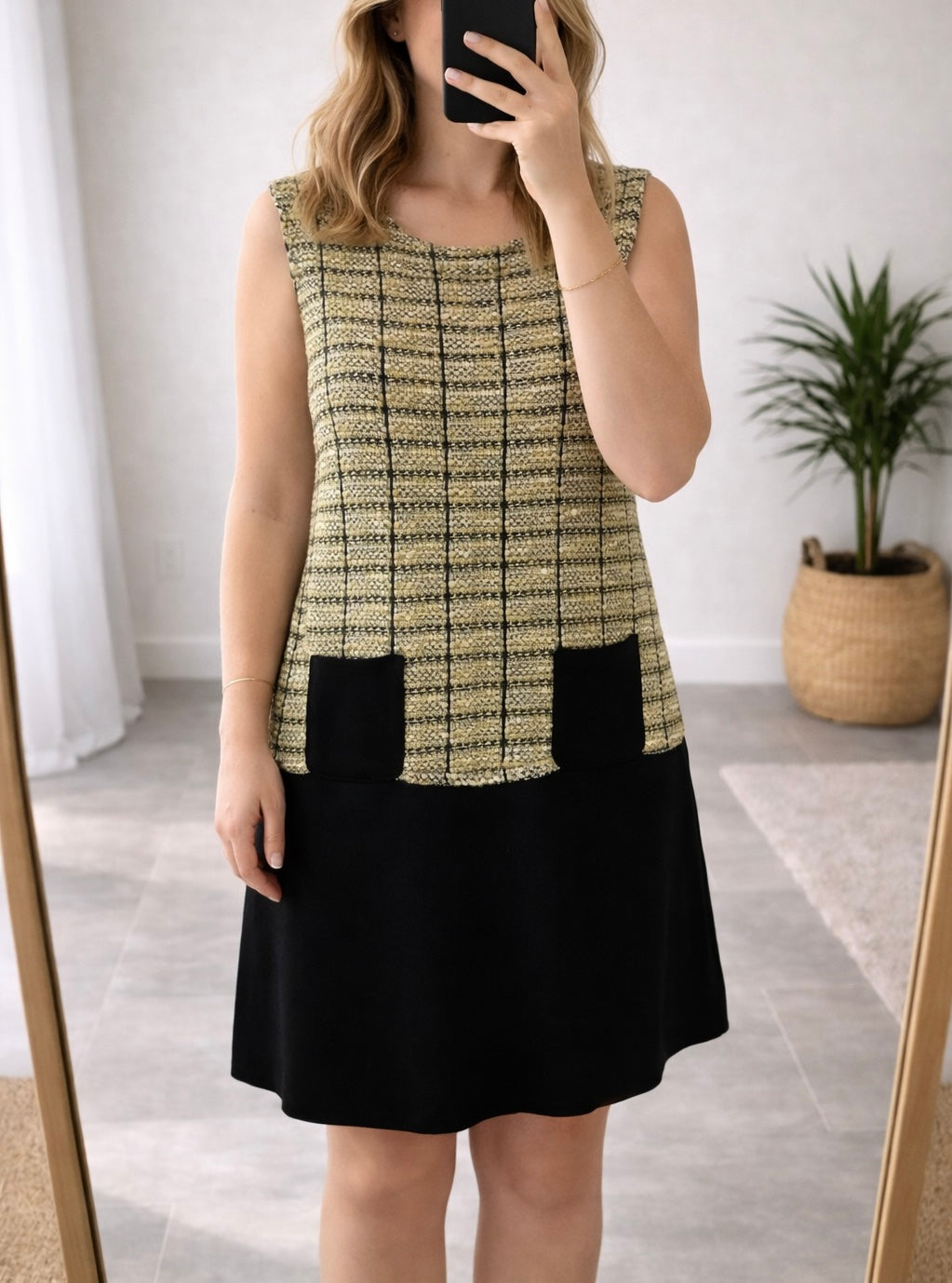 Robe tweed laine jaune et noir T.40