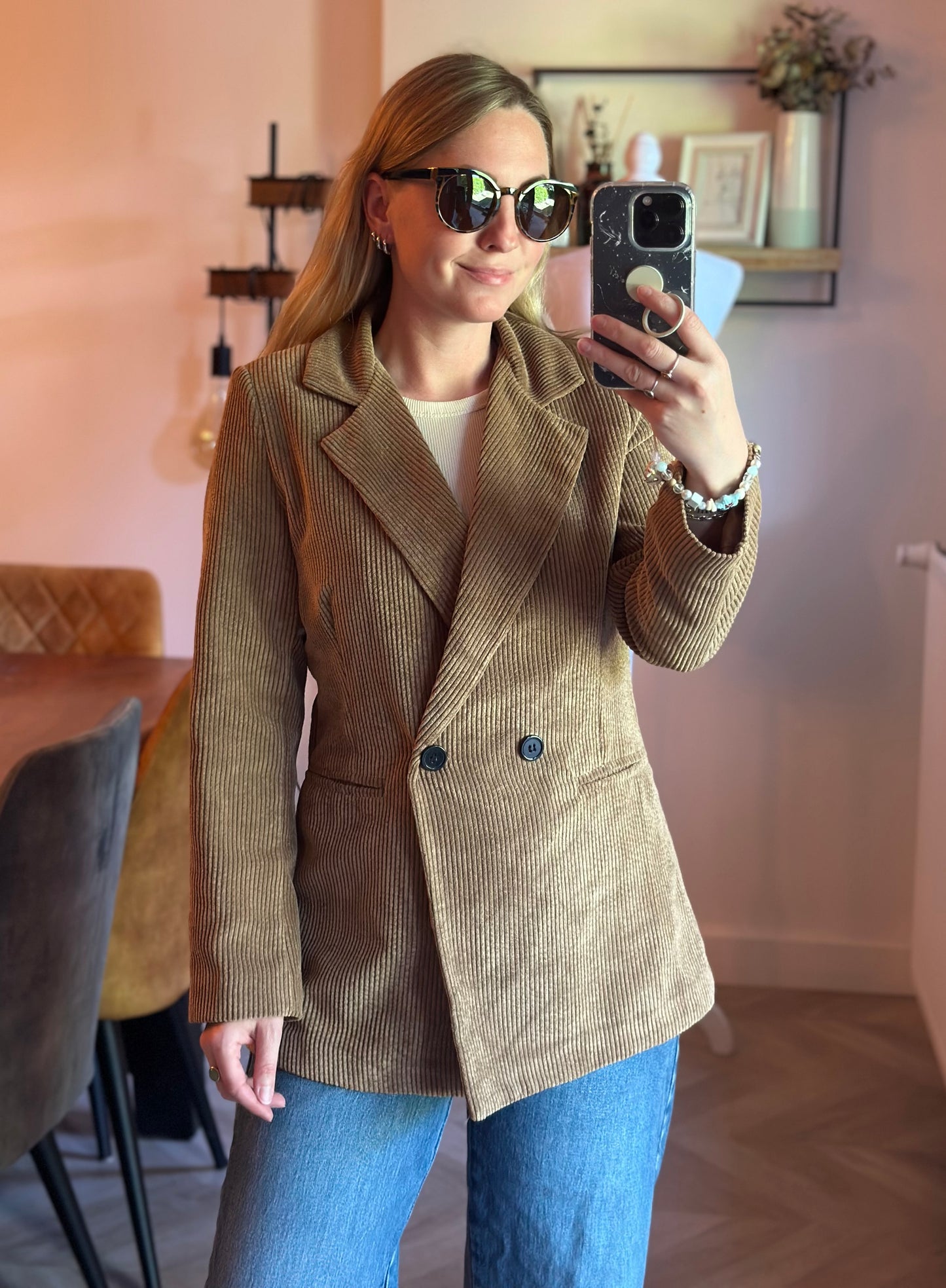 Blazer long en velours côtelé camel fabrication italienne T.36/38