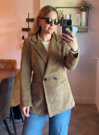 Blazer long en velours côtelé camel fabrication italienne T.36/38