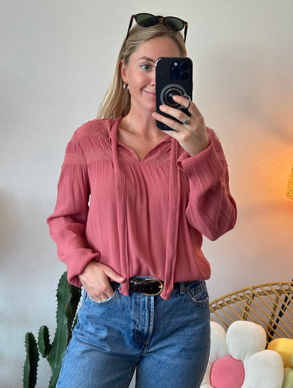 Blouse fluide en popeline rose clair, T.36