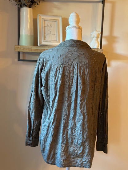 Chemise brodée kaki coton T.36 oversize
