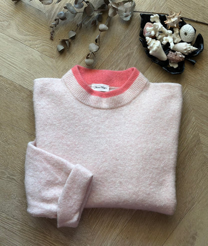 Pull rose en laine American Vintage col contrasté – T.34/36 oversize