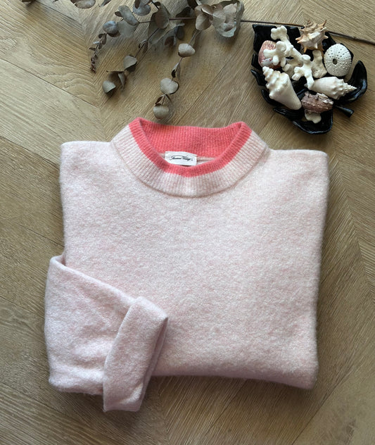 Pull rose en laine American Vintage col contrasté – T.34/36 oversize