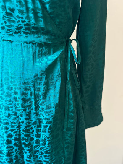 Robe portefeuille satinée jacquard vert émeraude viscose T.36