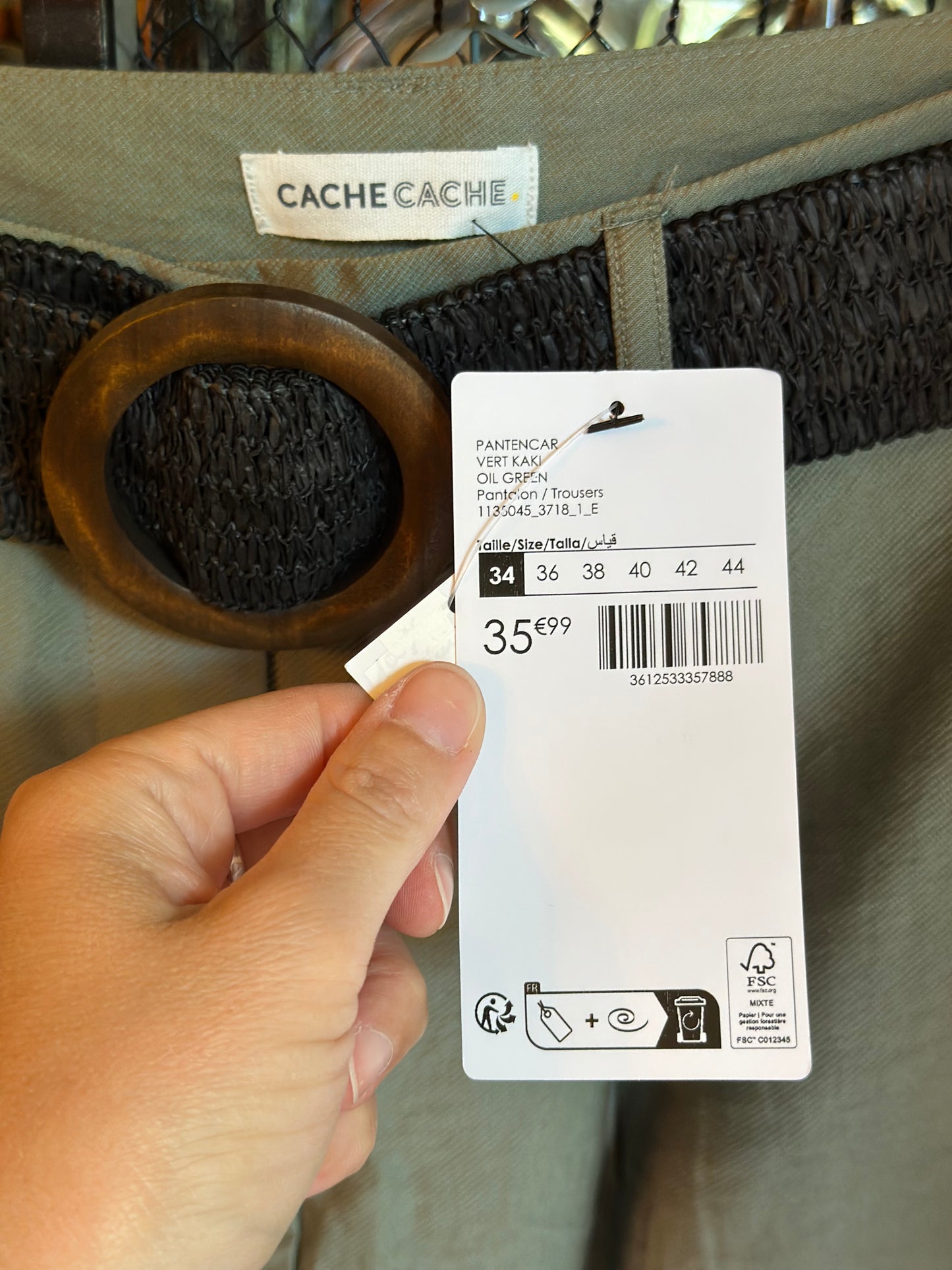 Pantalon cargo kaki jambes larges, neuf T.34