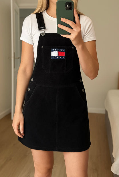 Robe salopette noire en velours côtelé - T.36