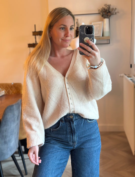 Gilet cardigan maille ajourée laine alpaga T.38
