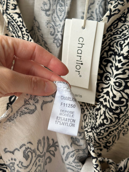 Blouse imprimé cachemire noir & écru – Neuve T.36