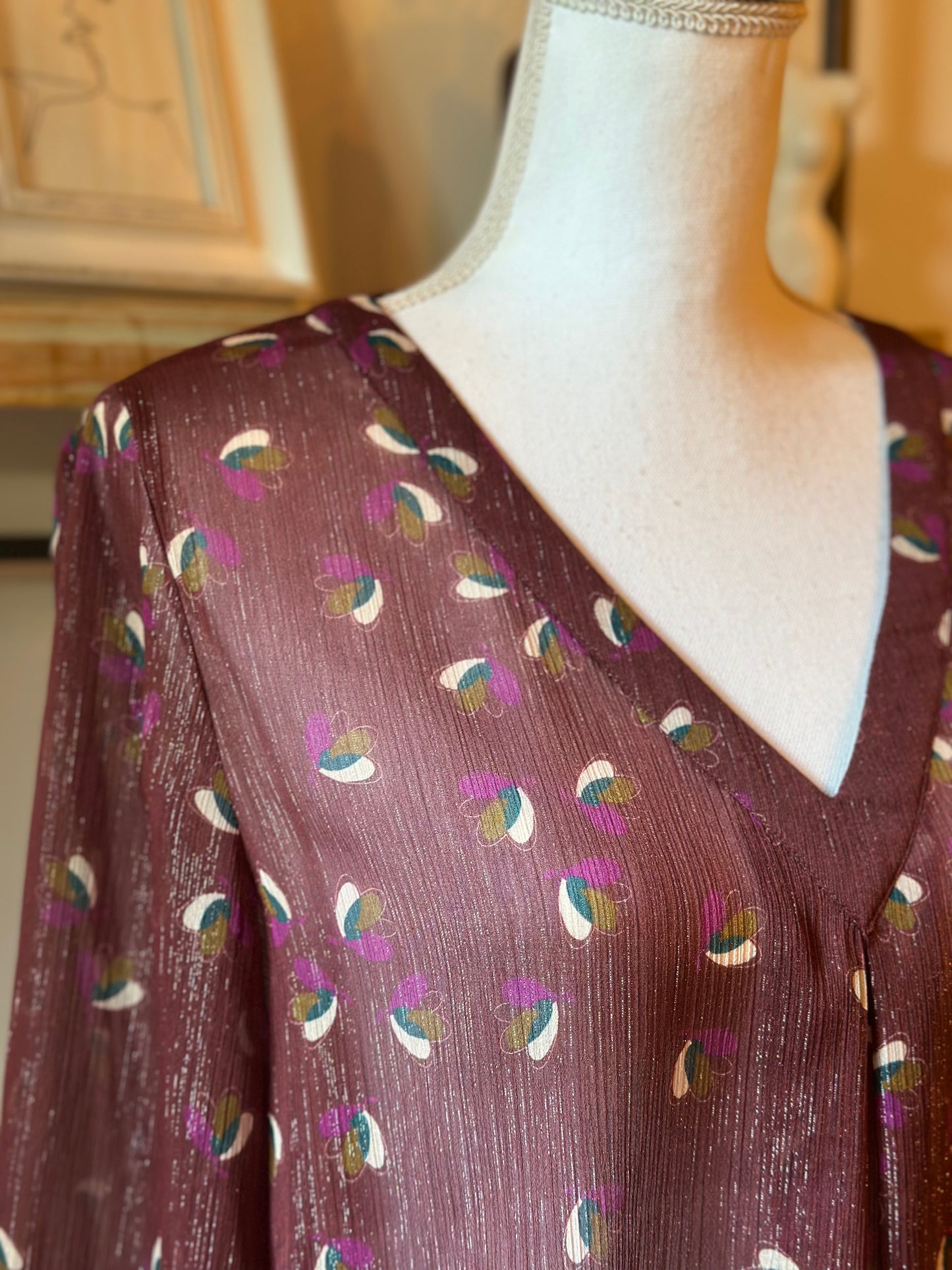 Blouse fluide imprimée bordeaux motifs T.42