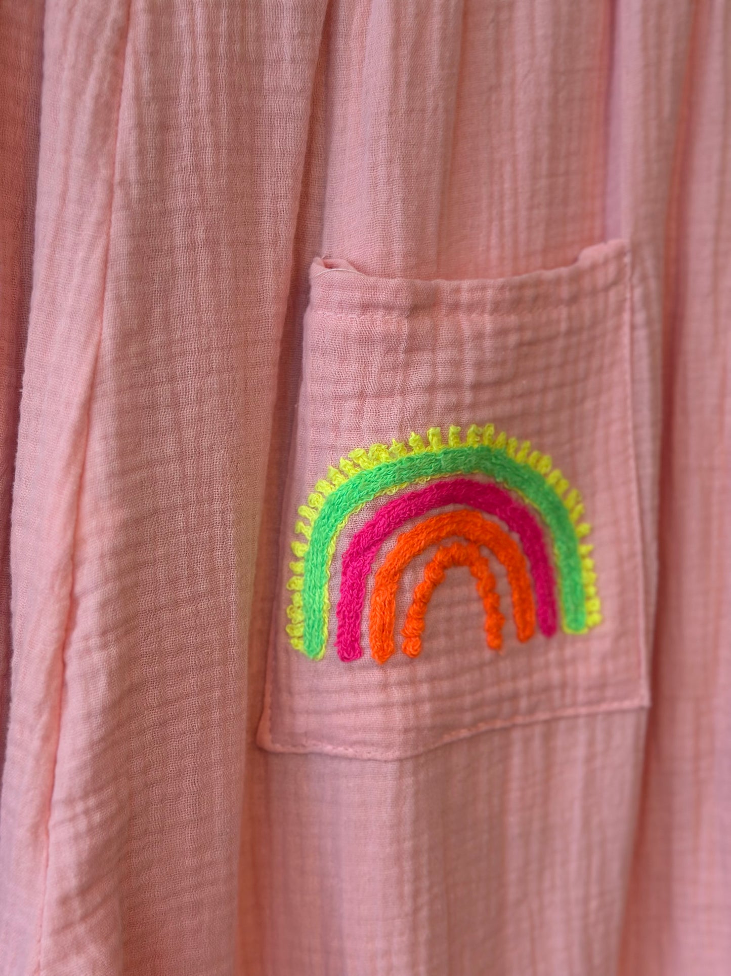 Pantalon rose gaze de coton Made in Italy – Broderie arc-en-ciel T.U 36 à 44