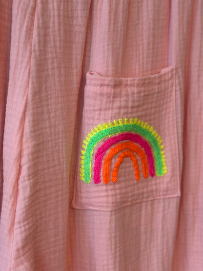 Pantalon rose gaze de coton Made in Italy – Broderie arc-en-ciel T.U 36 à 44