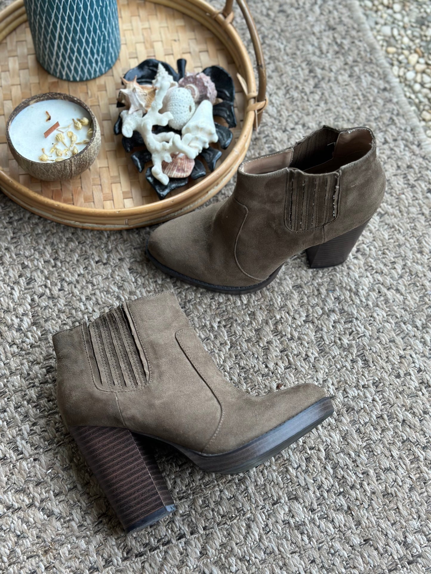 Bottines talon épais daim marron P.37