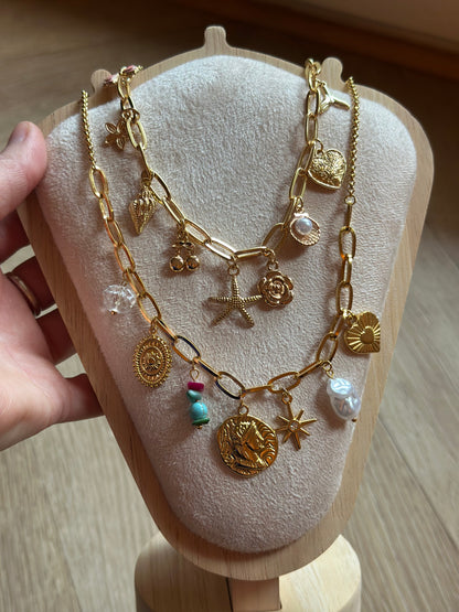 Collier doré en acier inoxydable avec breloques marine, Neuf