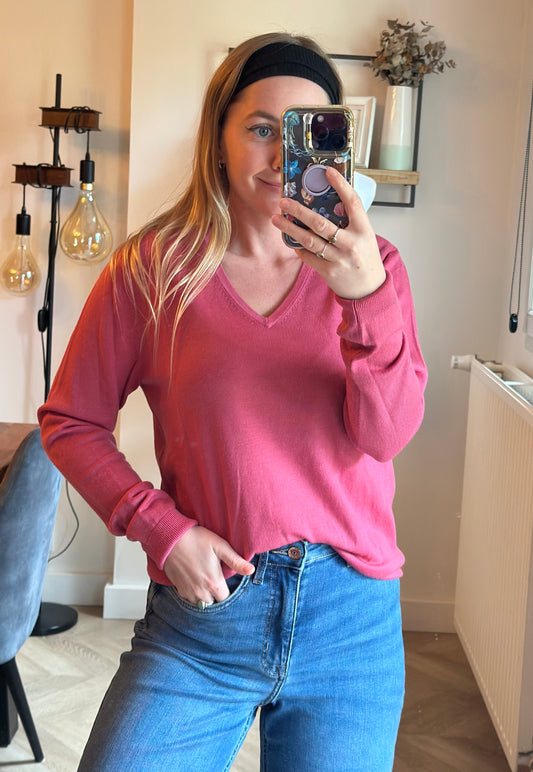Pull rose col V 100% laine T.38