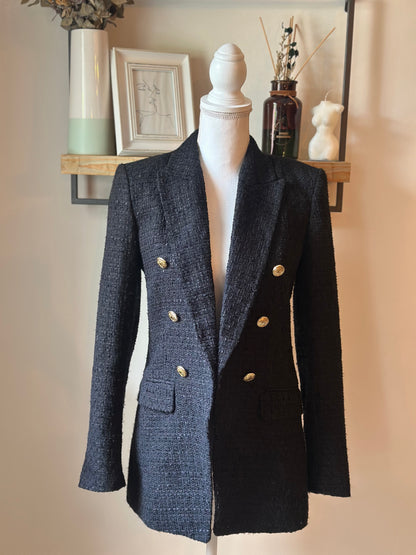Blazer tweed noir boutons dorés T.34