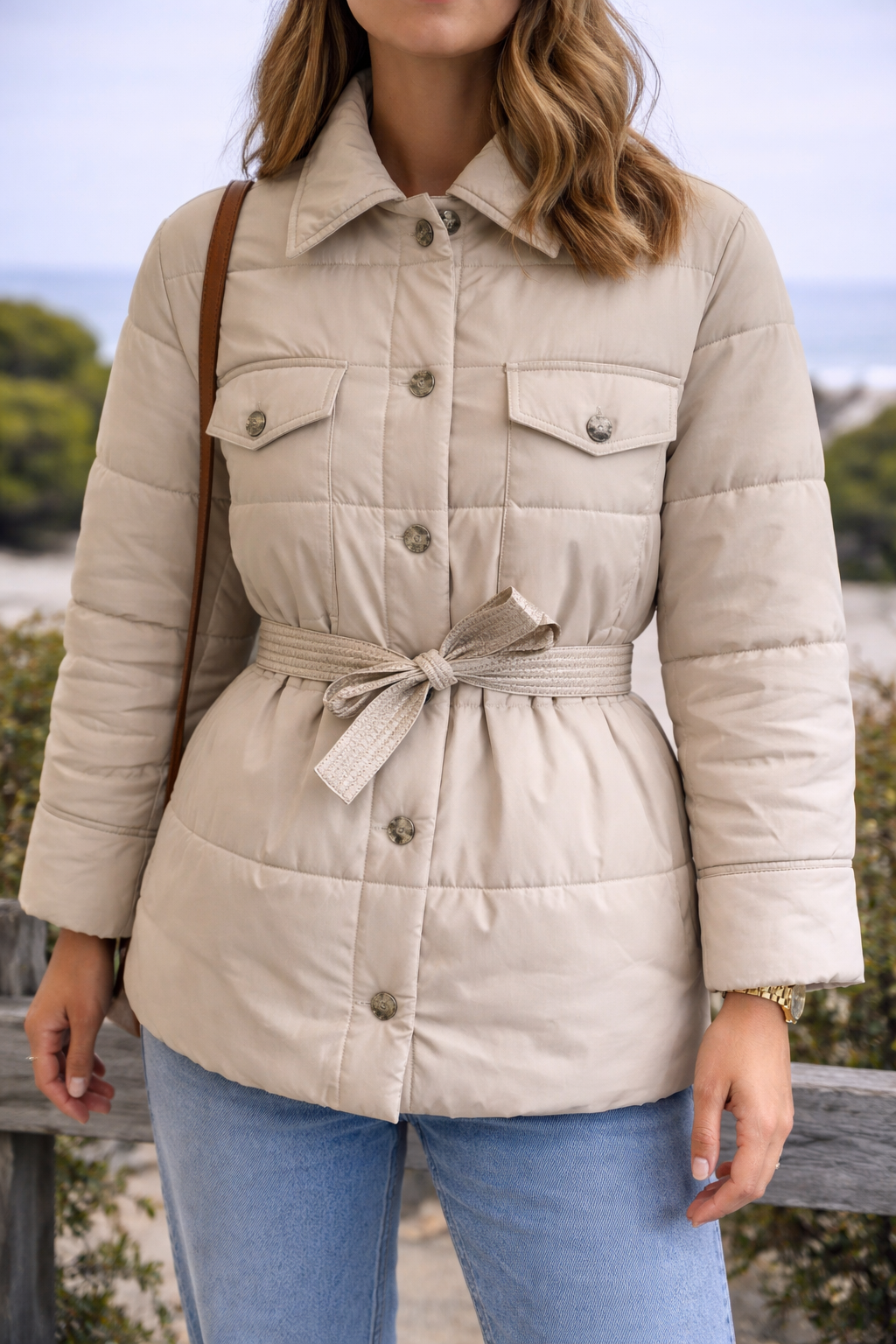 Veste doudoune matelassée ceinturée T.36 Oversize