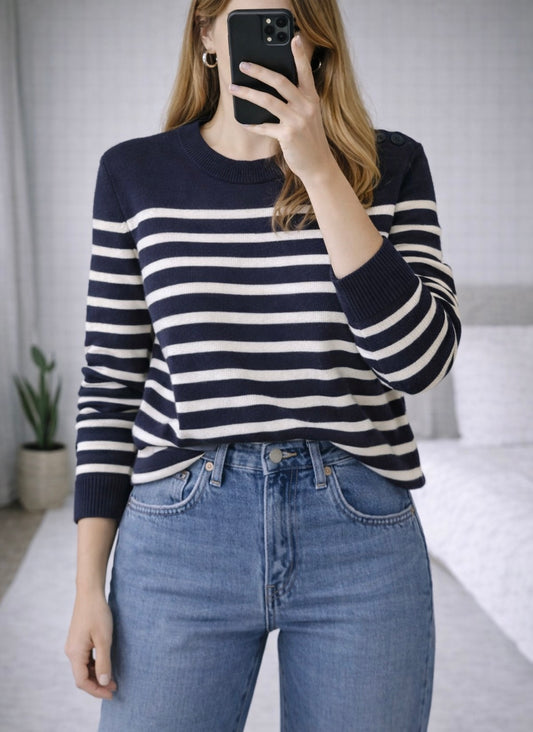 Pull marin rayé en laine mérinos T.34