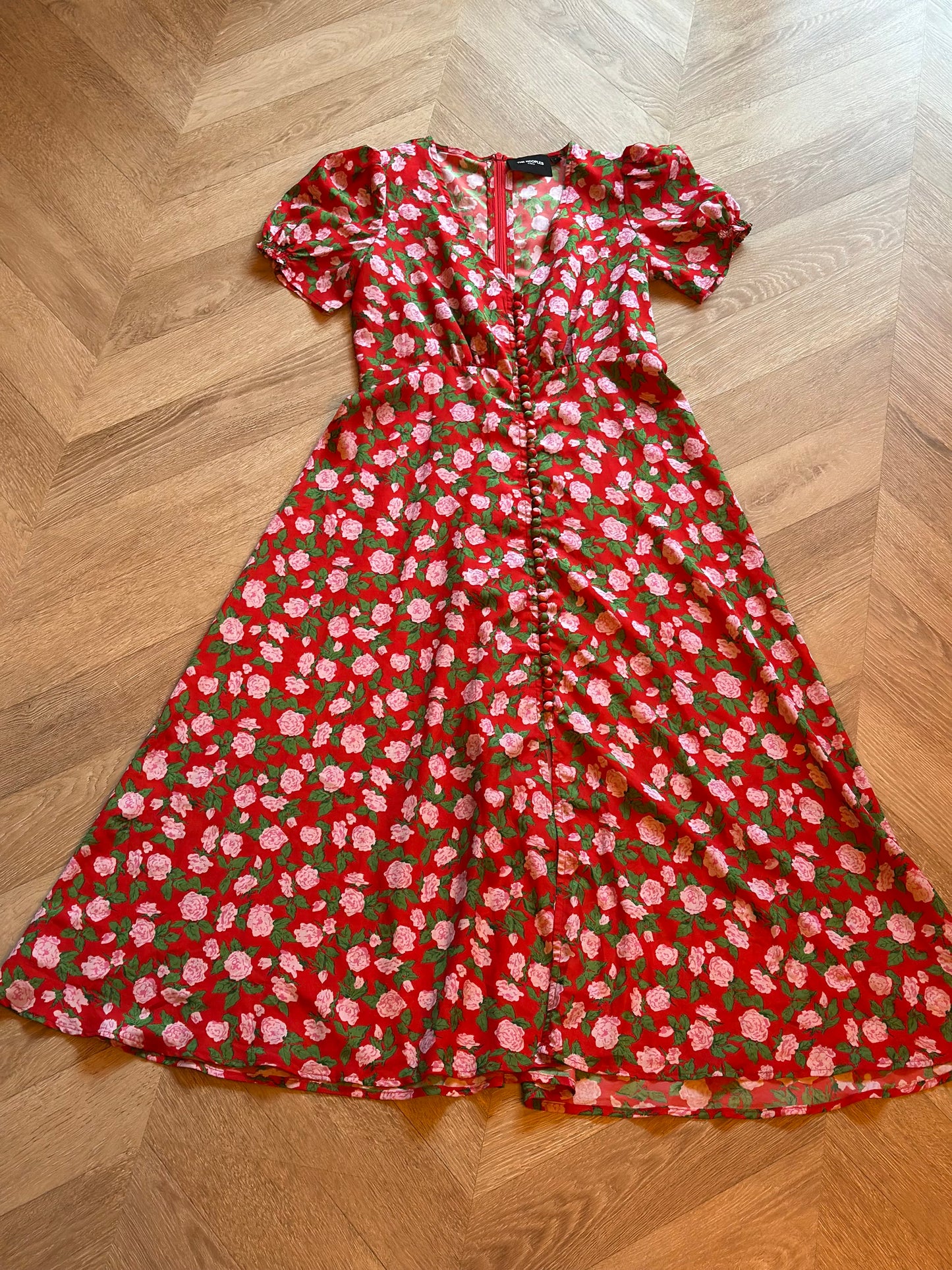 Robe longue fleurie rouge en soie T.36