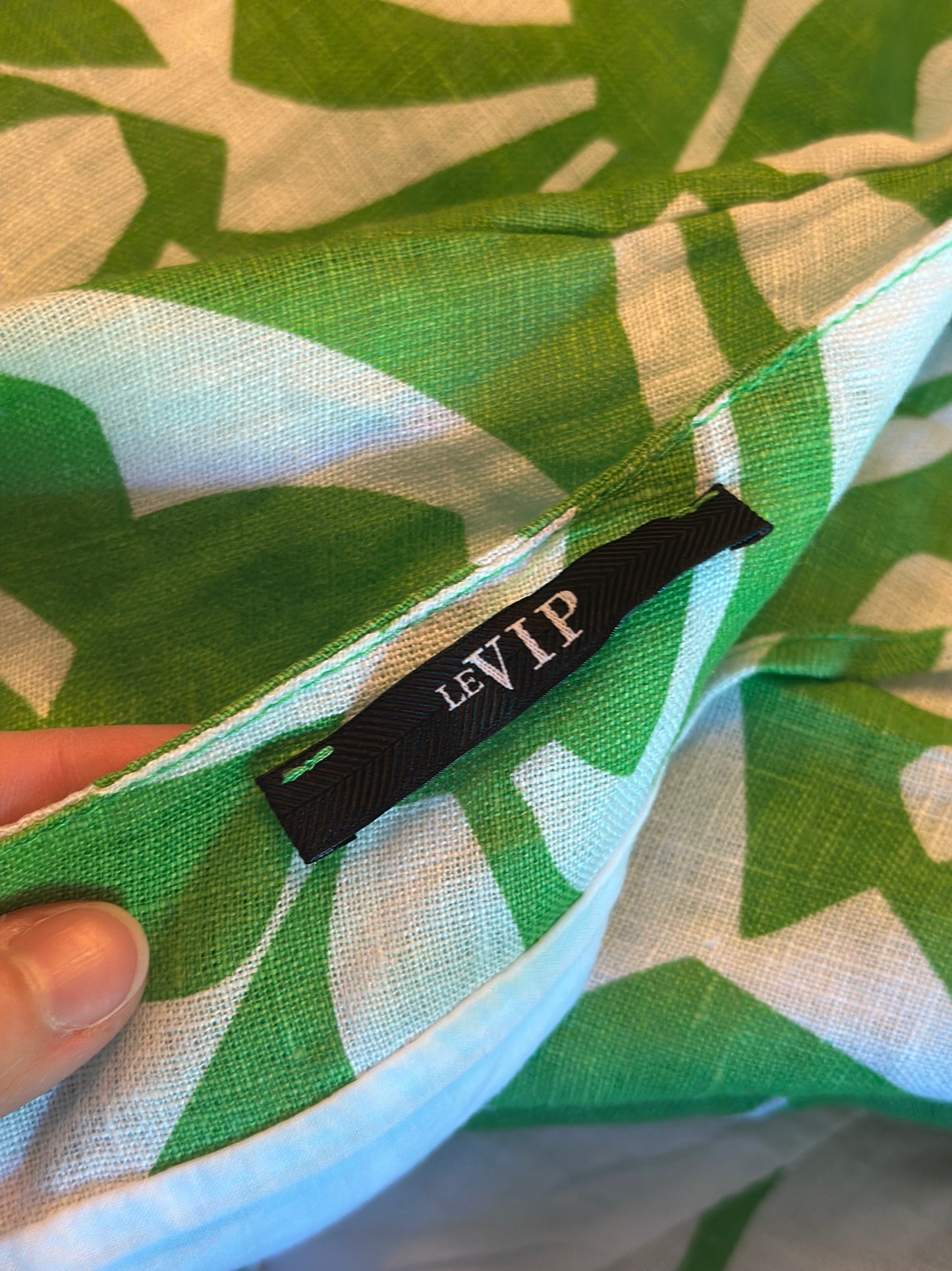 Robe dos nu imprimé tropical vert blanc en lin Made in Italy T.36
