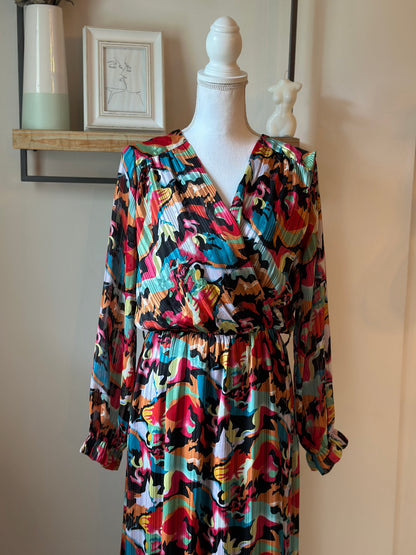 Robe longue imprimé multicolore plissée T.38